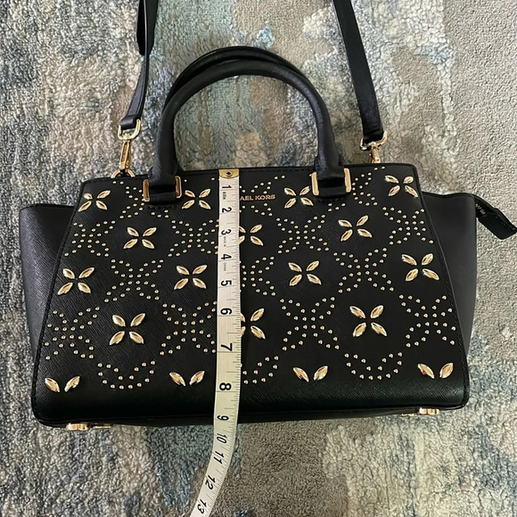 Michael Kors Selma Floral Studded Top Zip Satchel - Picture 4 of 9